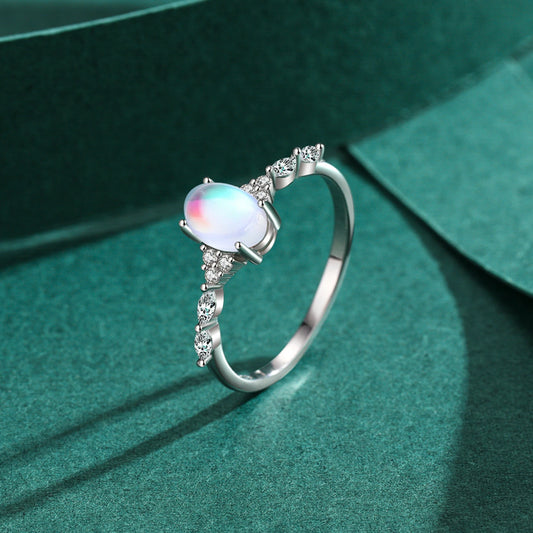 925 Sterling Silver Minimalist Oval Moonstone Ring Thin Women Engagement Female Ring Wedding Band Silver 925 Jewelry Gift