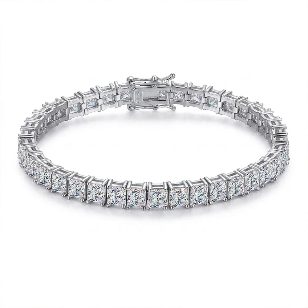Princess Cut Moissanite Bracelets for Women s925 Sterling Silver Plated 18k White Gold GRA Certified Wedding Bracelet