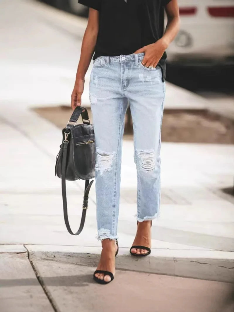 High Waisted Casual Streetwear Y2k Denim Pants Slim Fit Stretch Jeans