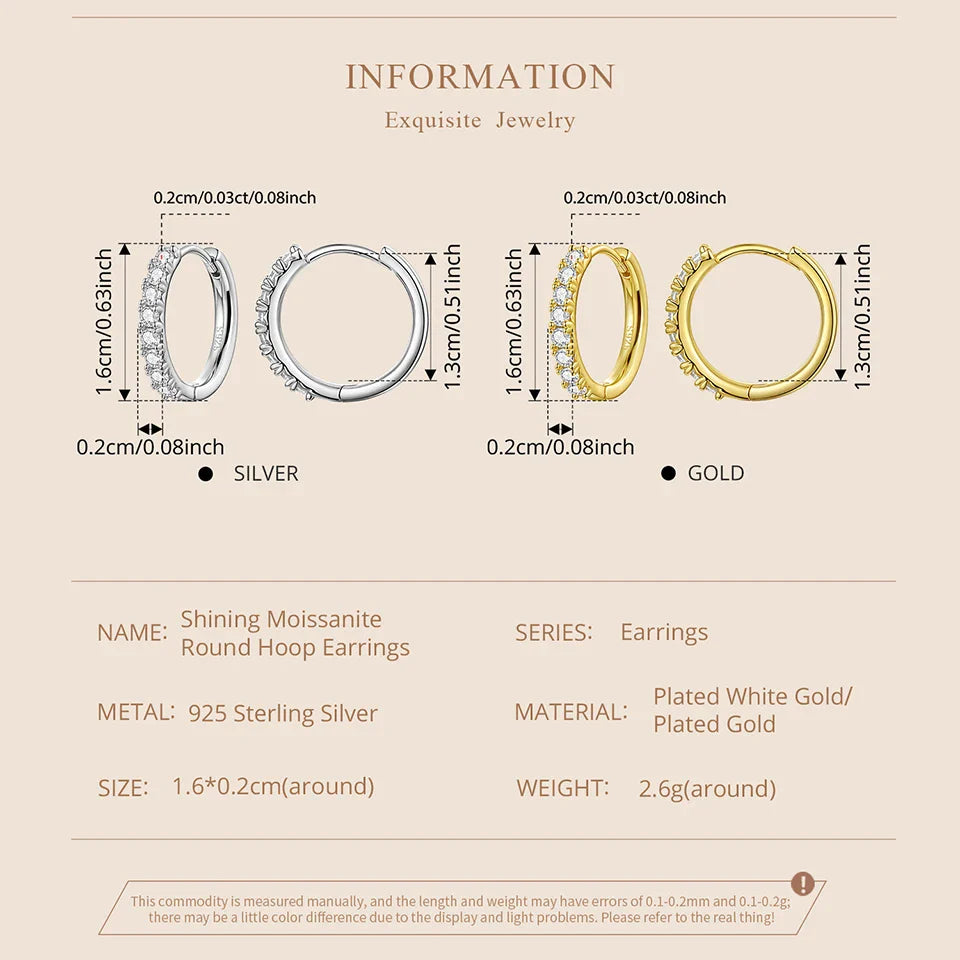 Moissanite Half Enternity Hoop Earrings for Women, Lab Diamond 925 Sterling Silver Hypoallergenic Round Huggies Earrings