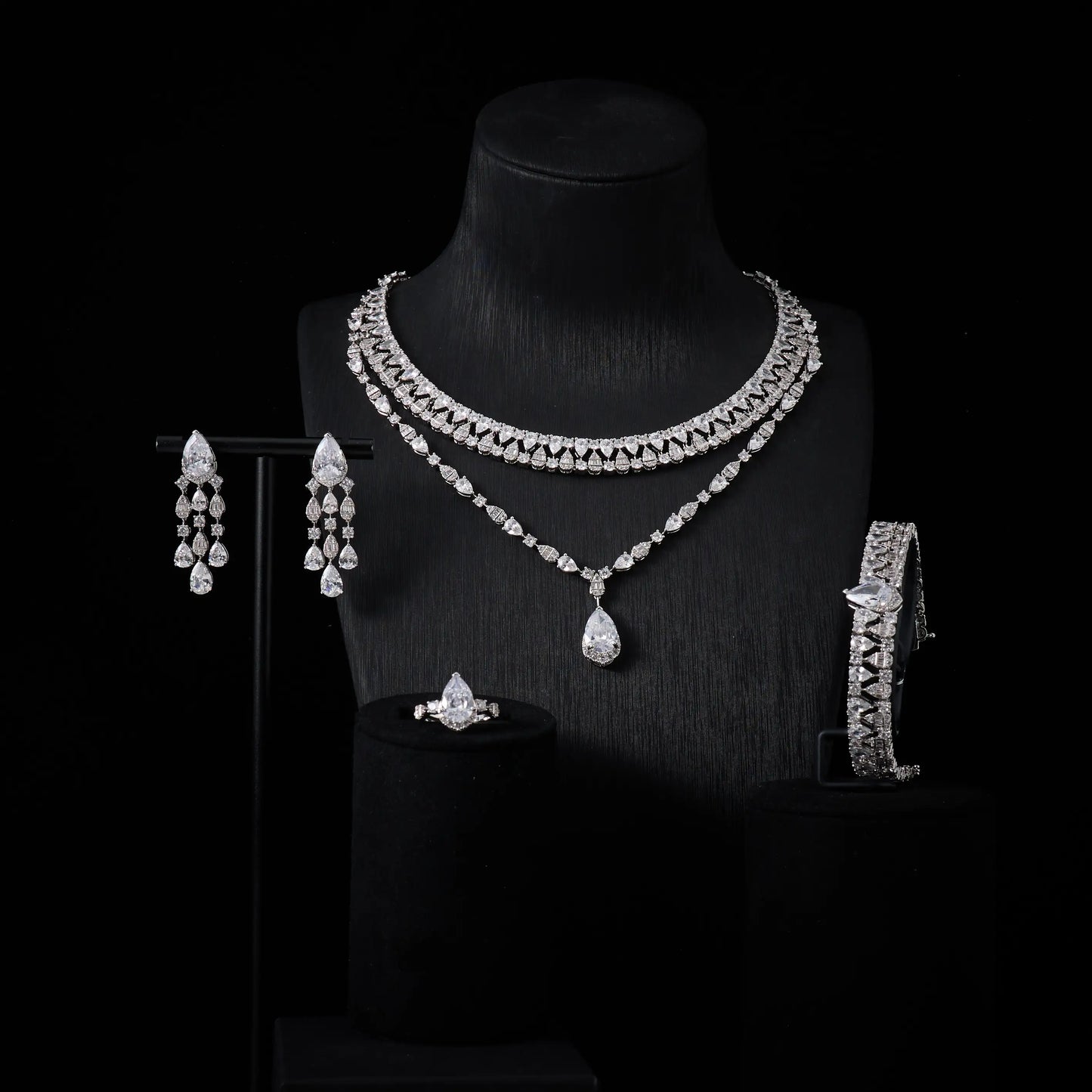 00039 Bridal Women jewelry Set Double Layer Necklace Set Cubic Zircon Wedding Jewellery Set Dubai Saudi EngagementAccessories