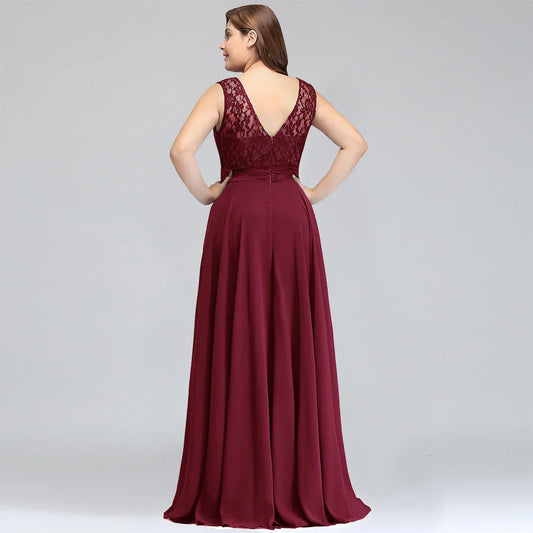 Burgundy Plus Size Bridesmaid Dresses Long V Back Sleeveless Evening Party Prom Gowns A-line Birthday Gift Women Robe De Soiree