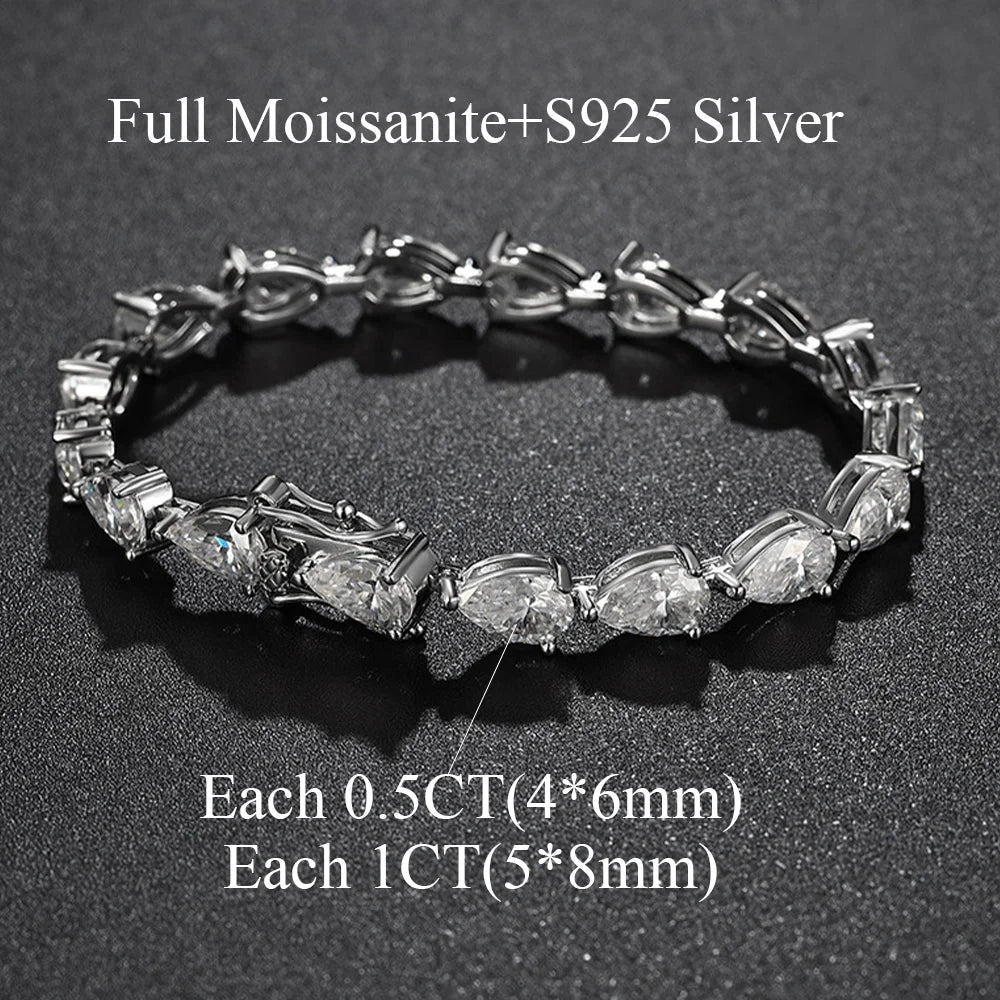 Full Moissanite Tennis Bracelet For Women S925 Sterling Silver Pear Lab Diamond Sparkling Luxury Fine Jewelry