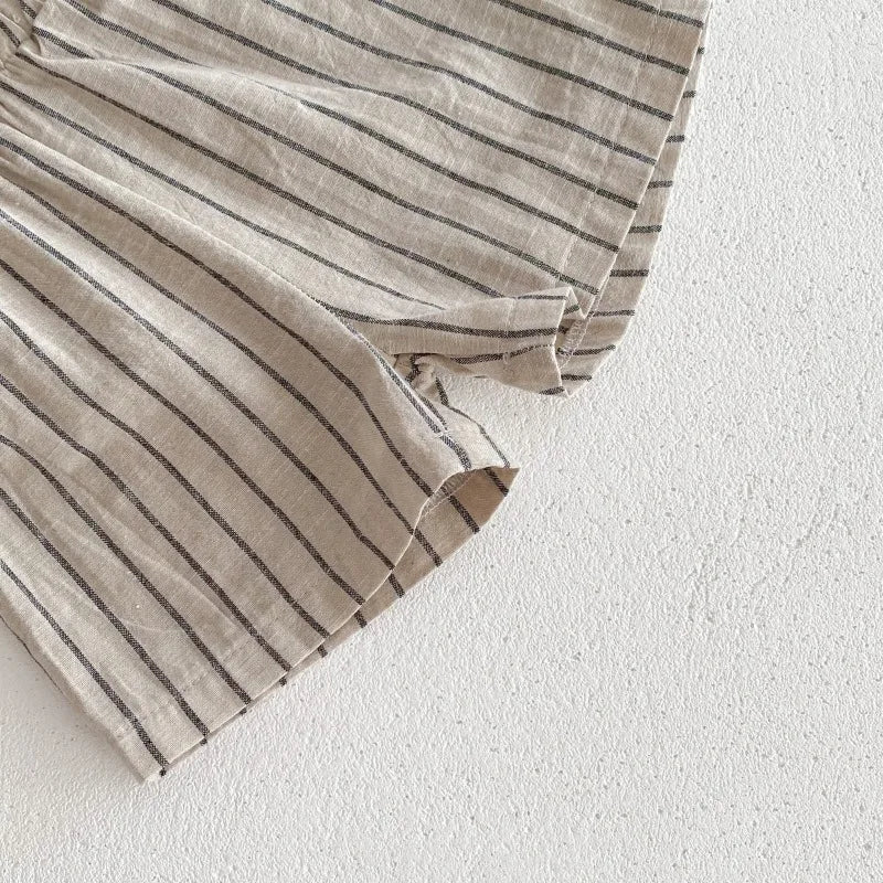 New Summer Korean Style Baby Boys Striped Outfits Cotton Linen Shirts Shorts 2pcs Children Casual Loose Sets
