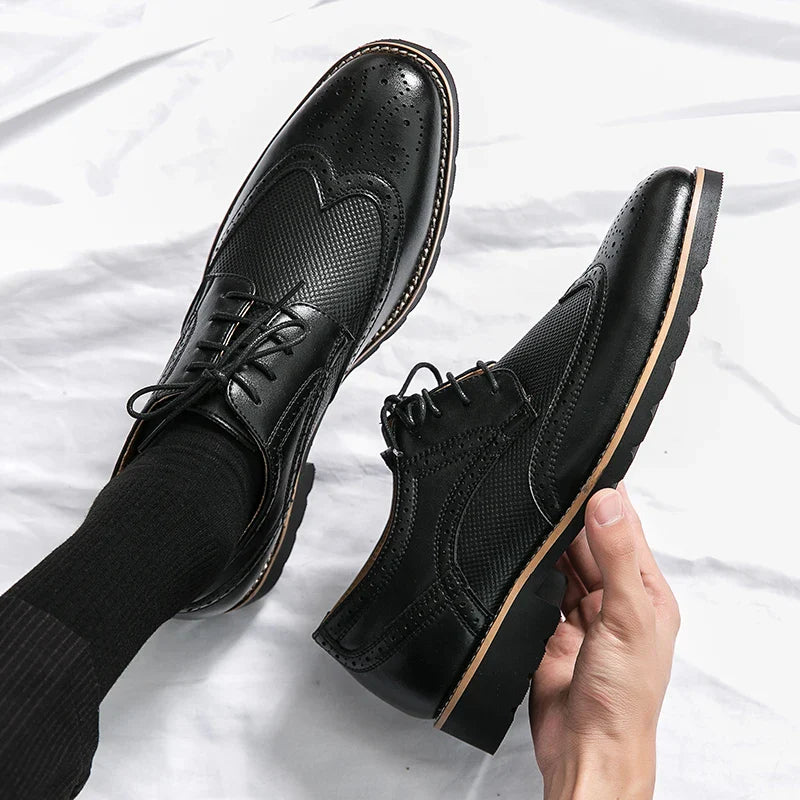Handmade Men’s Wingtip Oxford Shoes – Genuine Leather, Lace-Up, Brown/Black, EU 40–48