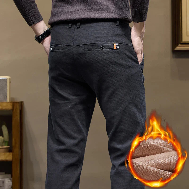 Fleece Men's Casual Pants 2025 Winter New Soft Fashion Business Velvet Slim Trousers Stretch Thick Classic Plush Male Pants