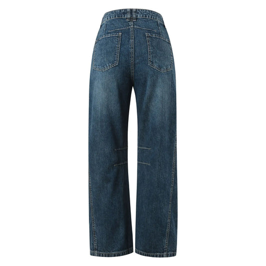 Women's Mid Rise Barrel Jeans Wide Leg Mid Waist Cropped Denim Pants