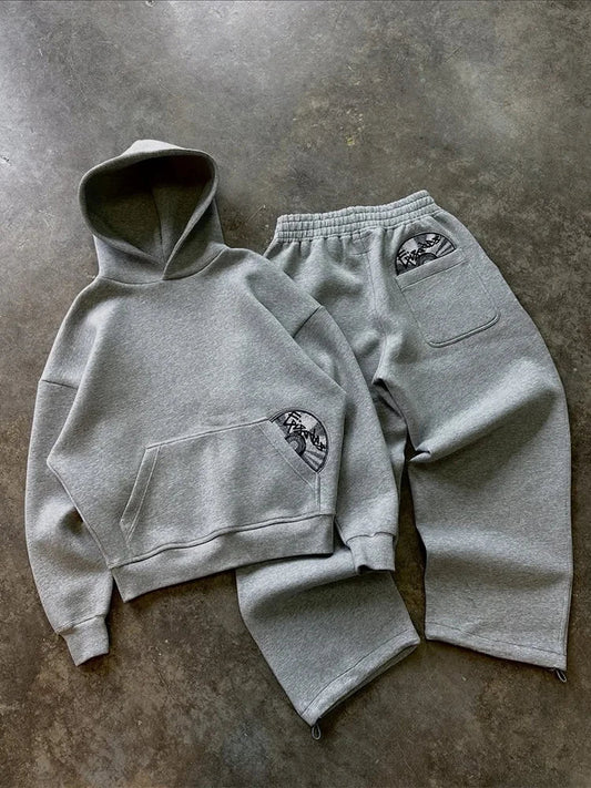 2026 Trendy High Street Retro Casual Streetwear Men's Sports Suit Y2K Harajuku Embroidered Hoodie men Hip-hop Loose Sweatpants