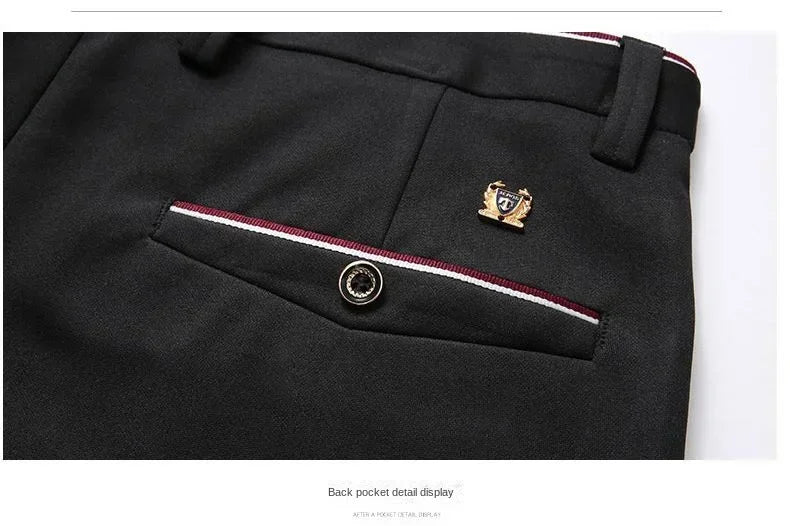 Spring and Autumn Men's Suit Pants Elastic Stretch Dress Pants Slim Male Casual Trousers Straight Leg Formal Black Blue