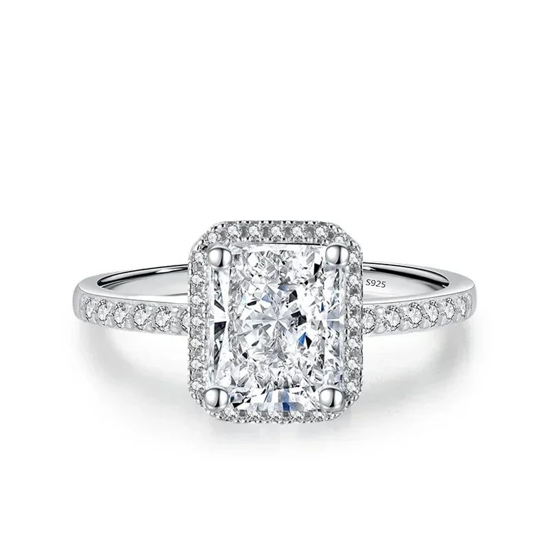 1ct 2ct Moissanite Ring for Women Emerald Radiant Cut Lab Diamond Rings Sterling Silver 925 with Gold Plated Wedding Band