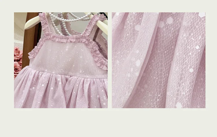 Girls Dress 2025 Summer New Flower Fairy Princess Strap Dress Super Fairy Children Birthday Princess Dress