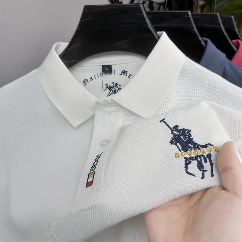 Popular Men's Spring and Autumn Horse Logo Trendy Brand Temperament Fashionable Outdoor Sports Top Long Sleeved Polo Shirt