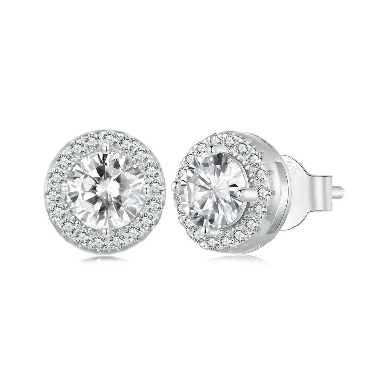 Gold Plated Classic Halo Stud Earrings, 925 Sterling Silver Hypoallergenic Elegant Earrings Engagement Wedding Jewelry