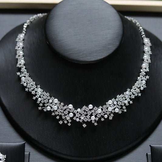 Fashion Pearl Necklace Sets High Quality 3A Cubic Zirconia Jewelry Set Dubai Dinner Party Accessories Engagement Gift