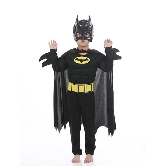 Kids Boys Muscle Costume with Mask Cloak Movie Character Superhero Cosplay Halloween Kids Bat Cosplay Jumpsuit Hero Costume Suit