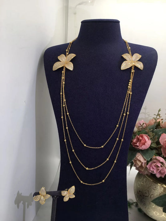 Trendy Fashion2PCS Luxury Waterdrop Indian Jewelry Sets For Women Wedding Party Indian Dubai Bridal jewelry Set