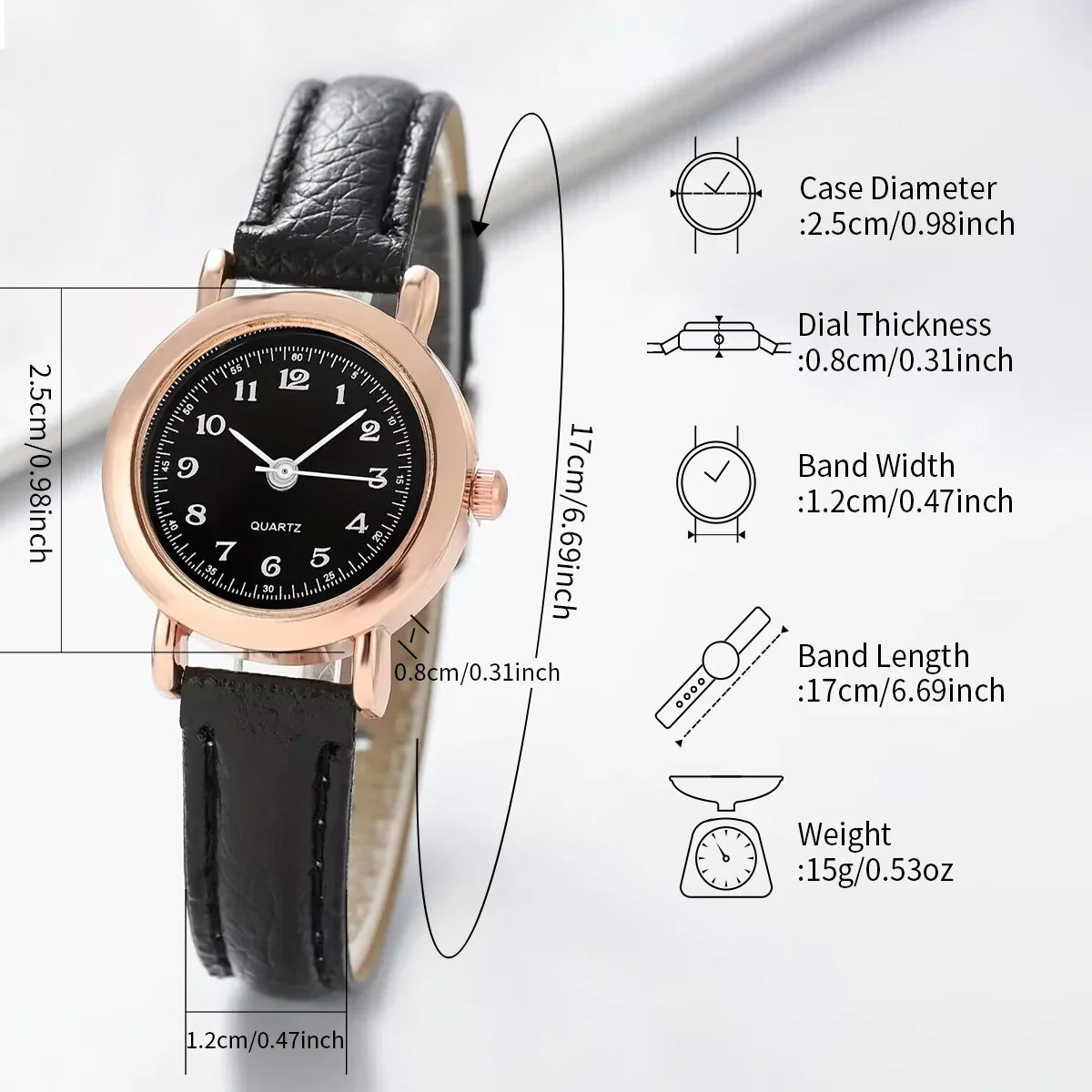 2PCS/Set Fashion Small Dial Women Watches Leather Band Quartz Watch Heart Bracelet Set(Without Box)
