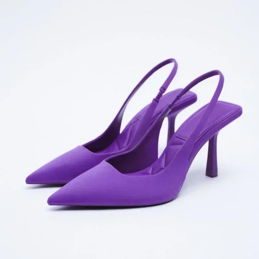 Summer Women Heels Sandals Red Pointed Slingback Sandals Shoes Green Black Purple Kitten Heels Party Prom Ladies Stilettos