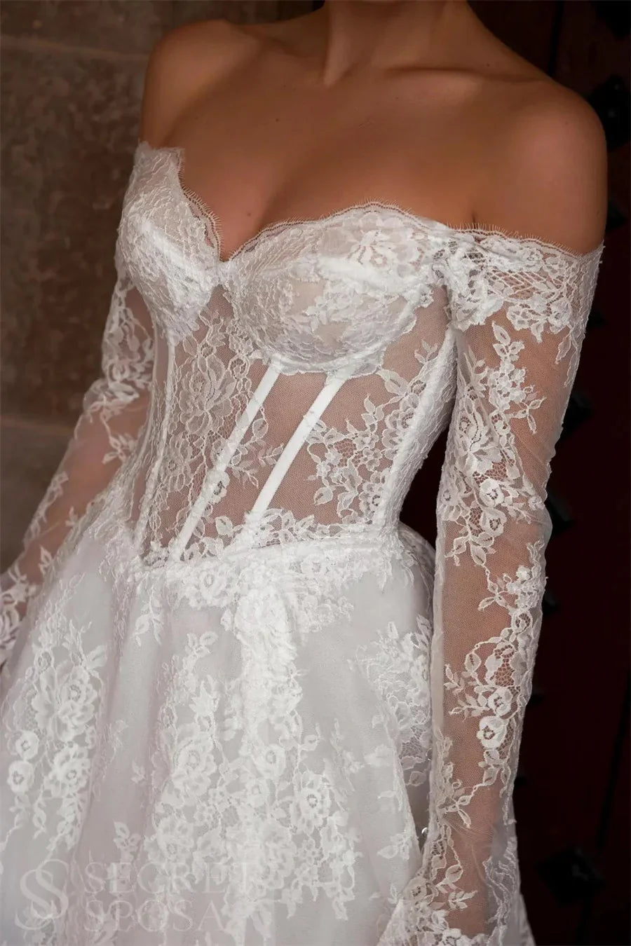 Customized Sweetheart Wedding Dress 3/4 Sleeve A-line Backless Lace Bridal Dresses For Wedding سعيد شارون فساتين