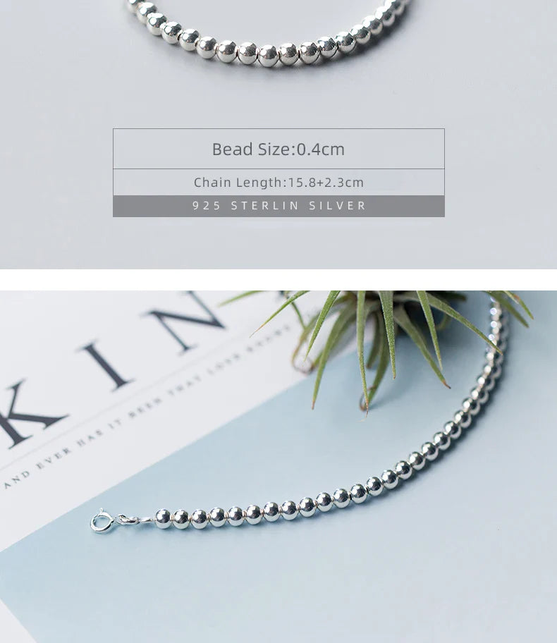 Trendy 925 Sterling Silver Little Ball Strand Bracelet for Women Free Size Link Chain Bracelet Fine Jewelry Girl Gift