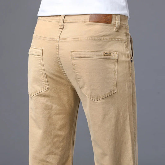 Men's Straight Leg Jeans Slim Fit Stretch Comfort Denim Pants Korean Casual Fashion Minimalist Business Male Daily Trousers