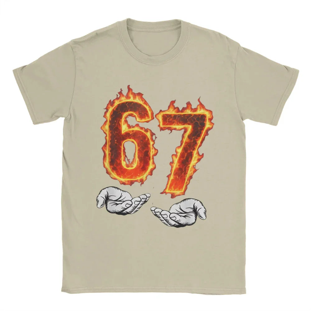 6 7 Meme Six Seven 67 Hands Meme Fire Printed T-Shirt for Men Women Leisure Cotton Tees Round Neck Short Sleeve T Shirt 3XL Tops