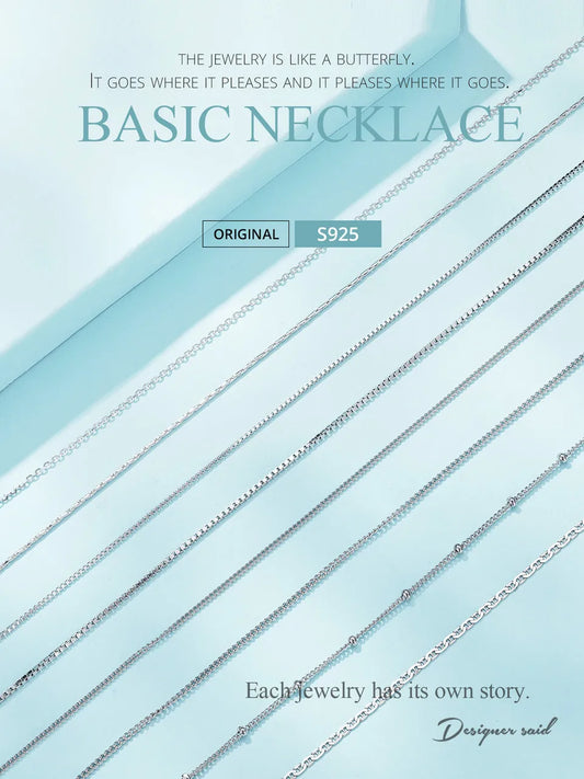Classic Basic O-chain Solid 925 Sterling Silver Lobster Clasp Adjustable Necklace Box Cable Chain DIY Jewelry for Women