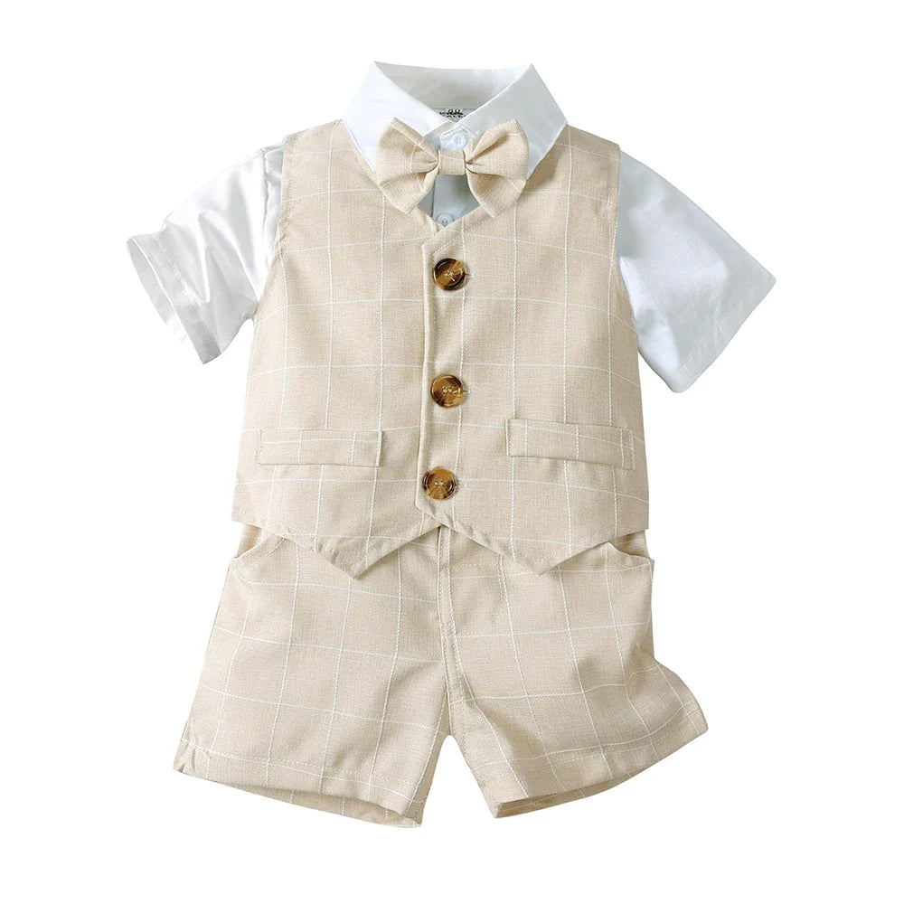 1-7T Kids Gentleman Sets Baby Boy Formal Anniversary Dress Toddler Party Suit White Shirt with Bow Tie+Vest+Trousers Clothing