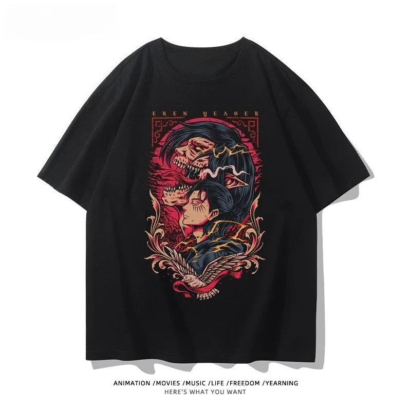 Wings of Liberty Printed Short Sleeve T-shirt Men's and Women's Fashion Loose Cotton Top