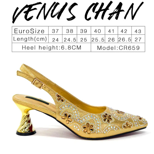 Elegant Rhinestone Pointed-Toe Pumps With Matching Bag Set Large Capacity Bag for Women's Party High Heels