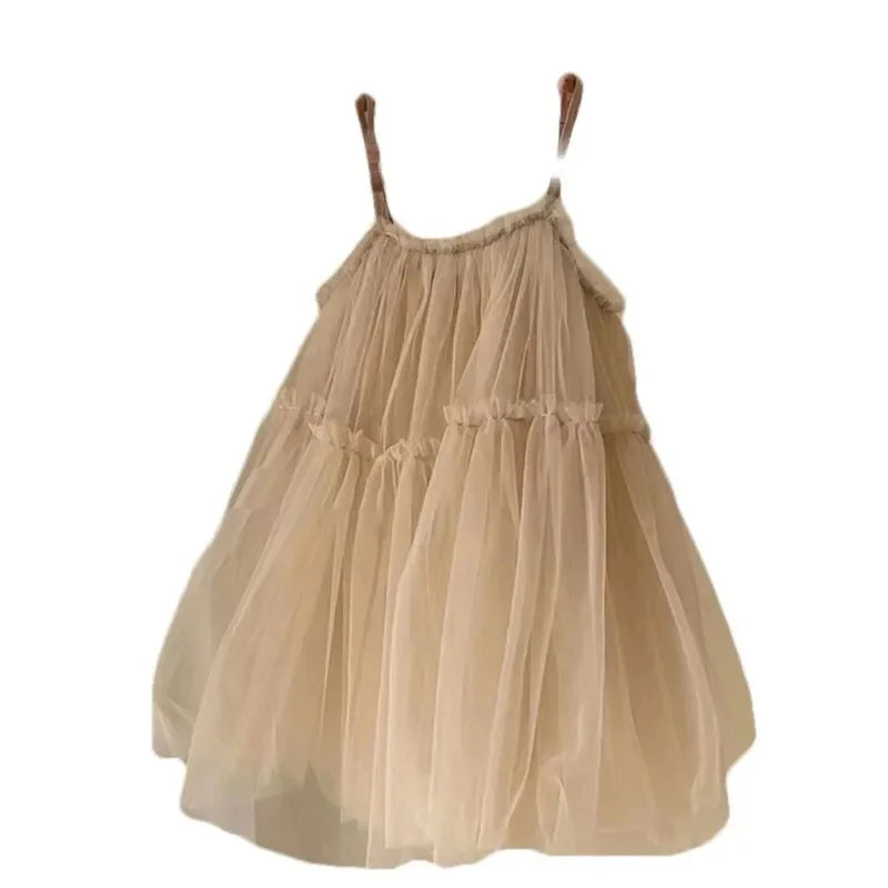 UNITIM Vestido de verão para meninas, vestido de alça para bebê, meninas, sem mangas, vestidos de tule, vestidos sólidos de bolhas para crianças, meninas