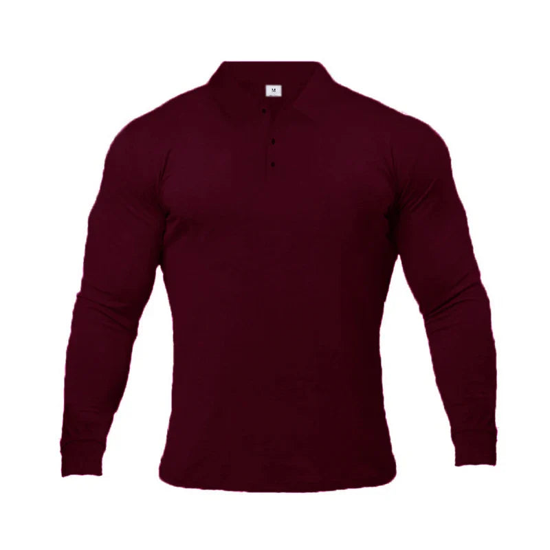 New Fashion Autumn Sports Polo Shirt Mens Stretch Cotton Gym Clothing Spring Casual Long Sleeve Polos Male Breathable T Shirt