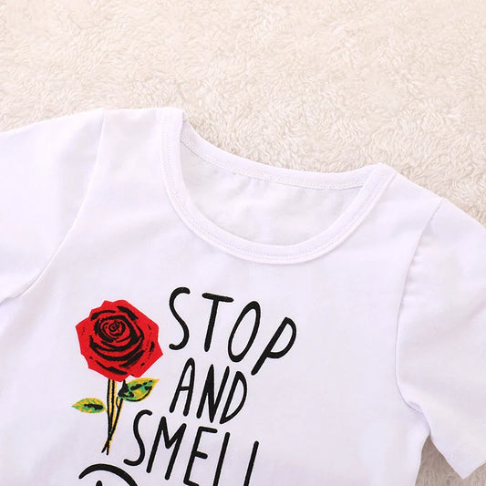 Girls Suit Summer Children's Clothes Suit Embroidery Letter Print Short sleeve+skirt Set Toddler Christmas Outfits