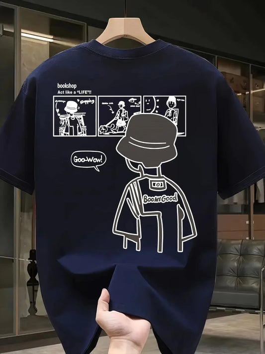 2026 summer Men'S 100% Cotton T-Shirt Casual Short-SleeveRound Neck Retro comic style Versatile for Loose Y2K Harajuku shirt