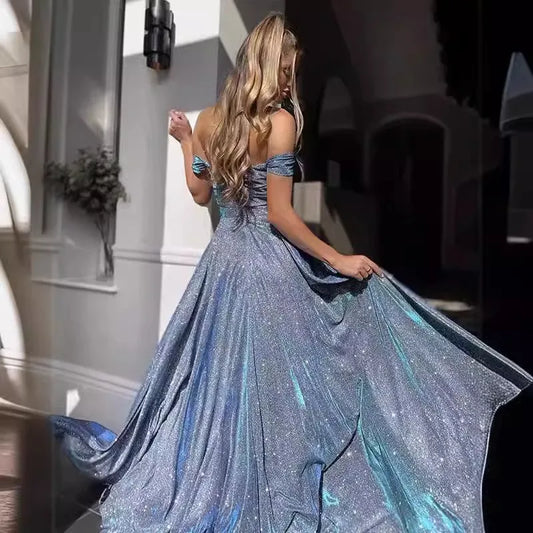 Vestido Longo Feminino de Festa com Lantejoulas, Saia Grande, Tomara que Caia, Sexy, Fenda, Cor Sólida, Luxuoso