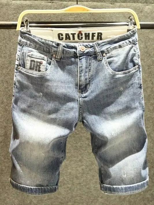 Summer New Solid Color Straight Leg Stretch Sports Jeans Men's Casual Loose Comfortable Large Size High Quality Denim Shorts