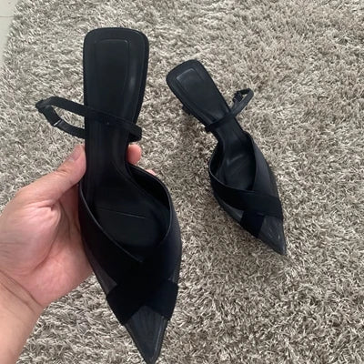 2024 Summer Woman Sandal Shoe Womens Pumps High Heels Sandals Fashion Pointed Toe Low-heel Pumps Slingbacks Elegant Heeled Shoes