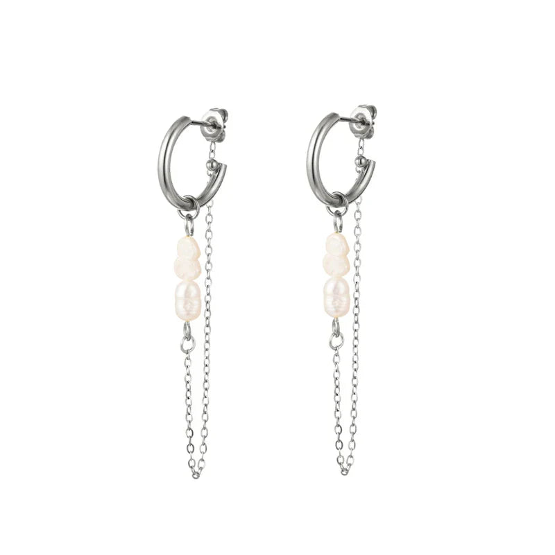 925 Sterling Silver Long Chain Tassel Baroque Irregular Pearl Dangle Earrings for Women C Shape Earrings Jewelry Pendientes