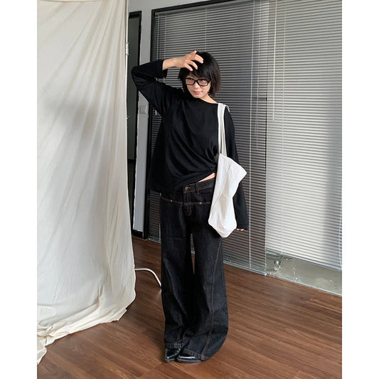 2024 Blue Women Jeans High Waist Vintage Straight Baggy Denim Pants Streetwear Y2K American Style Fashion Wide Leg Denim Trouser