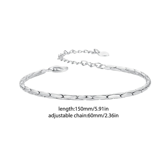 White Gold Plated Bracelet for Women, 925 Sterling Silver Snake Chain Bracelet Dainty Fashion Basic Bracelet BSB173