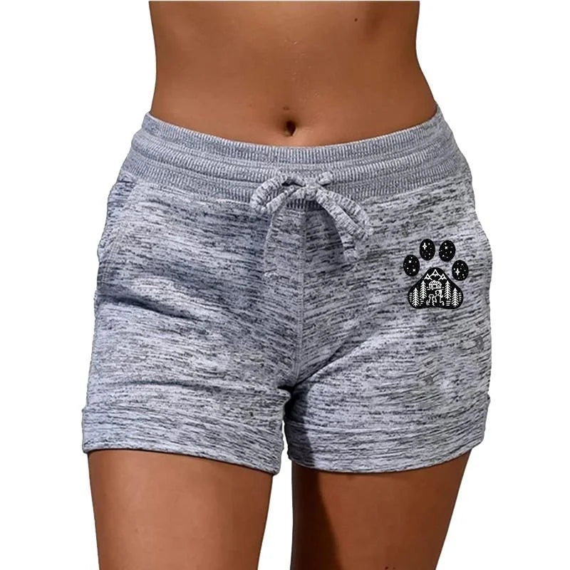 Fashion Cute Dog Paw Printed Women Shorts Summer Casual Plus Size Shorts Yoga Pants Elastic Waist Cotton Shorts