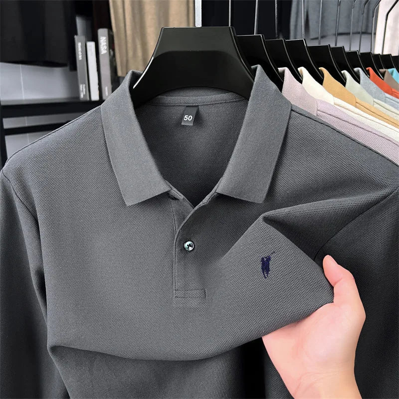 100% Pure Cotton Long Sleeved Men's Polo Shirt Hot Selling Brand Autumn Season Exquisite Pony Embroidery Breathable Top T-shirt