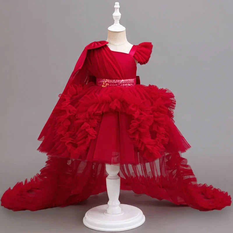 summer girls party dresses flower girl wedding elegant party dress 2-6 year old girl pink tulle tail dress