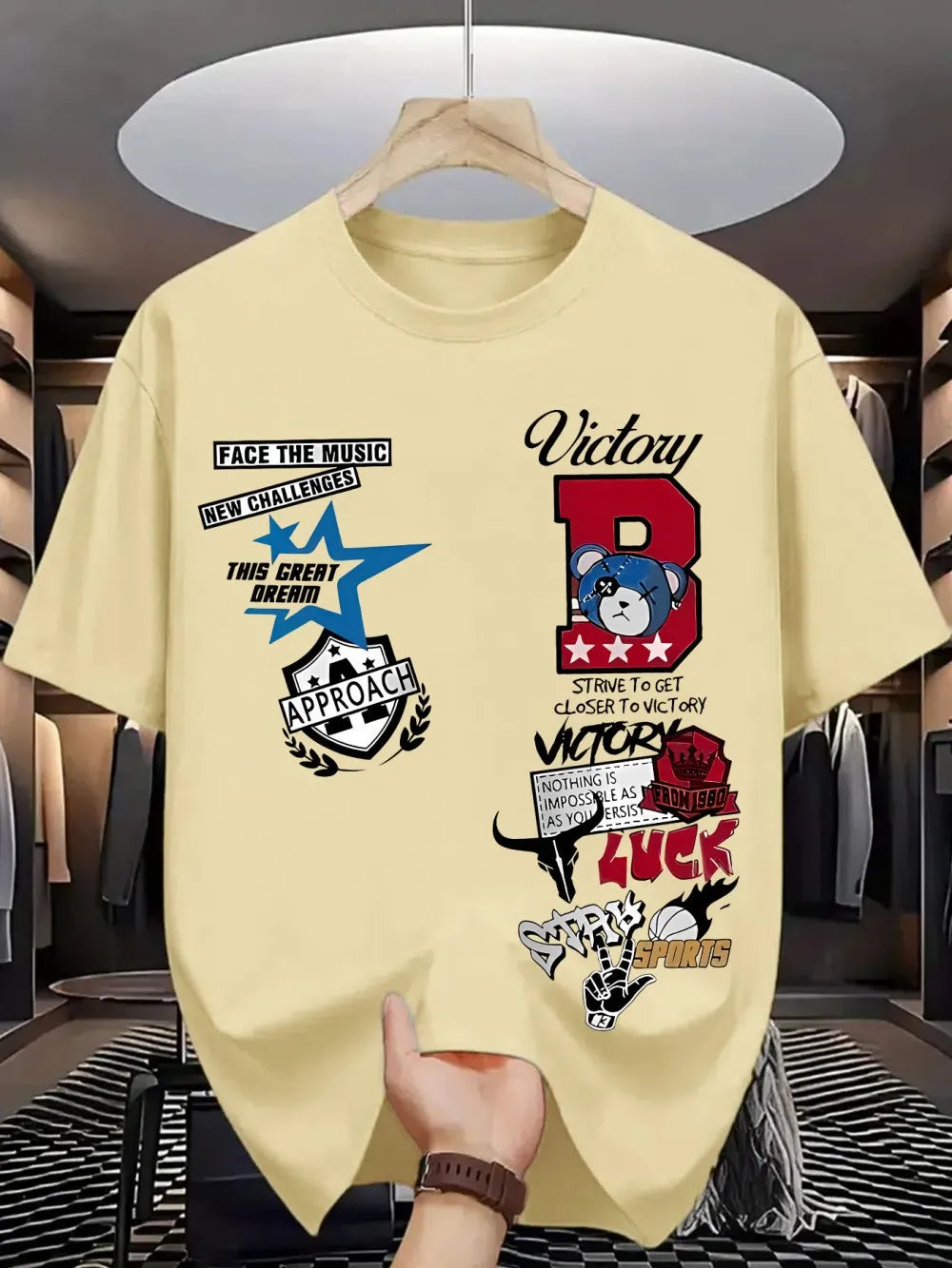 New Men's Summer Personalized Letter Graffiti Printed Comfortable and Breathable Round Neck T-shirt Outdoor Street Top