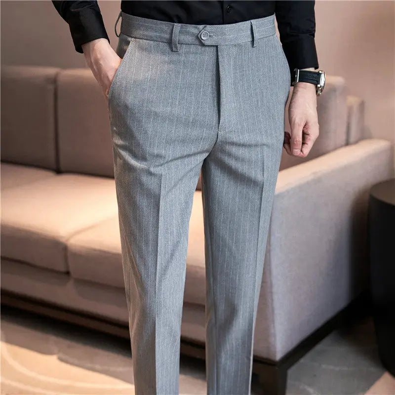 Men's Slim Fit Pinstripe Dress Pants, Stretch Comfort and Thickened Fabric for Business Casual Office Wear
