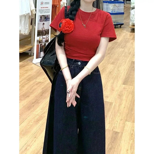 Vintage High-Waisted Wide-Leg Jeans Skirt Style For Women
