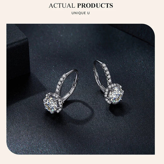 1CT Moissanite Ear Buckles 925 Sterling Silver Hoop Earrings for Women D Color VVS1 EX Lab Diamond Wedding Jewelry