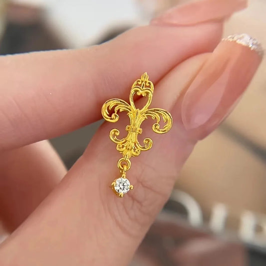 24K Real Gold Iris Earrings 9999 Ancient Fashionable and Versatile Women's Earrings Niche Design Earrings