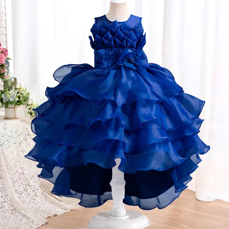 Summer Children's Wedding Flower Girl Tail Organza Elegant Evening Dress Bow Cute Birthday Party Girl Princess Dress