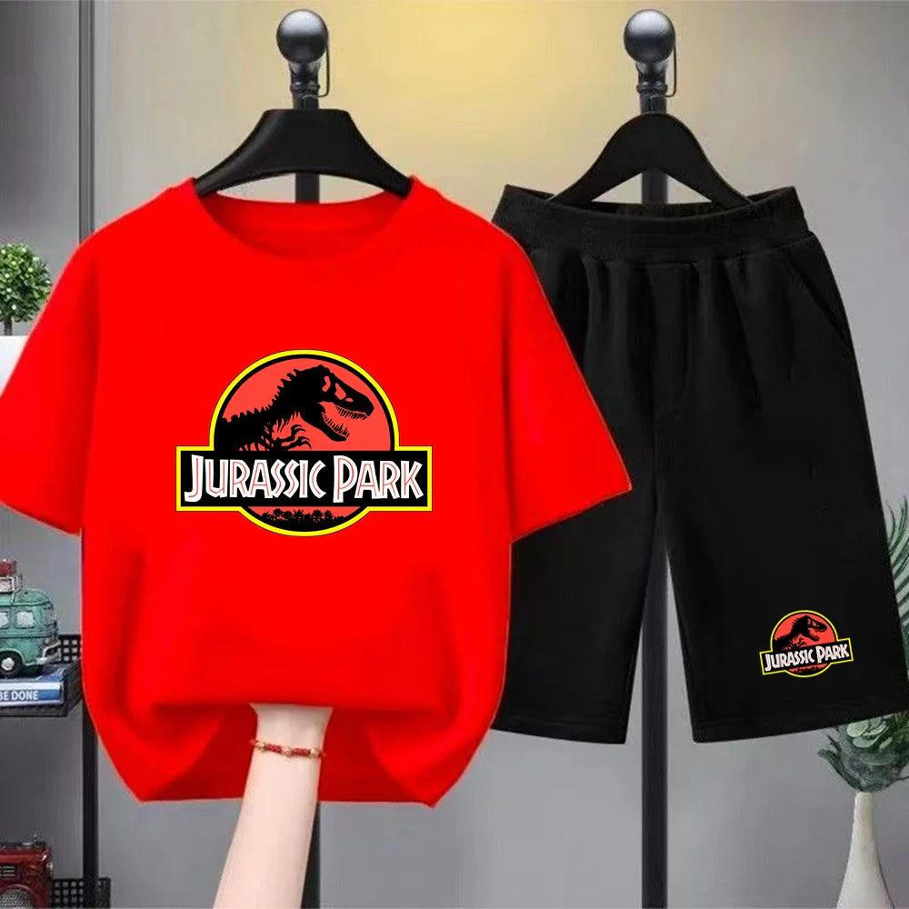 Children T-shirt+Shorts 2P Summer Clothing dinosaur Print Boy Girl Toddler 3-12Yrs Sports Short-Sleeved Casual Fashion Set